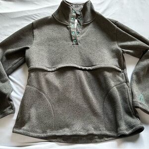Latched Mama Charcoal Grey Funnel Neck Snap Nursing/Baby Wearing Pullover w/Teal